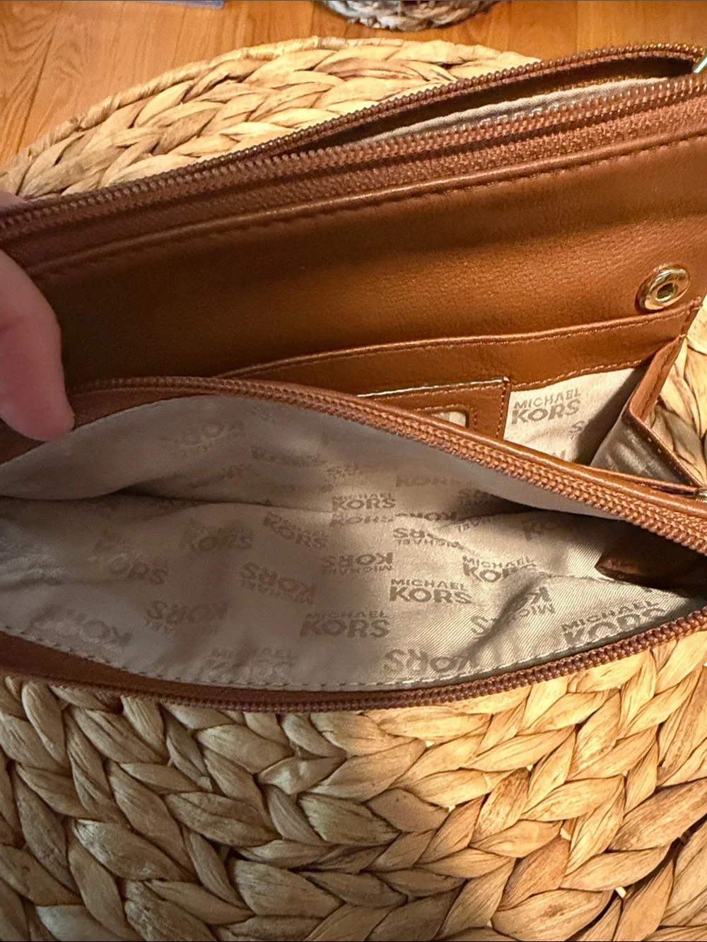 Michael Kors Brown Leather Crossbody Wallet Bag with MK Logo